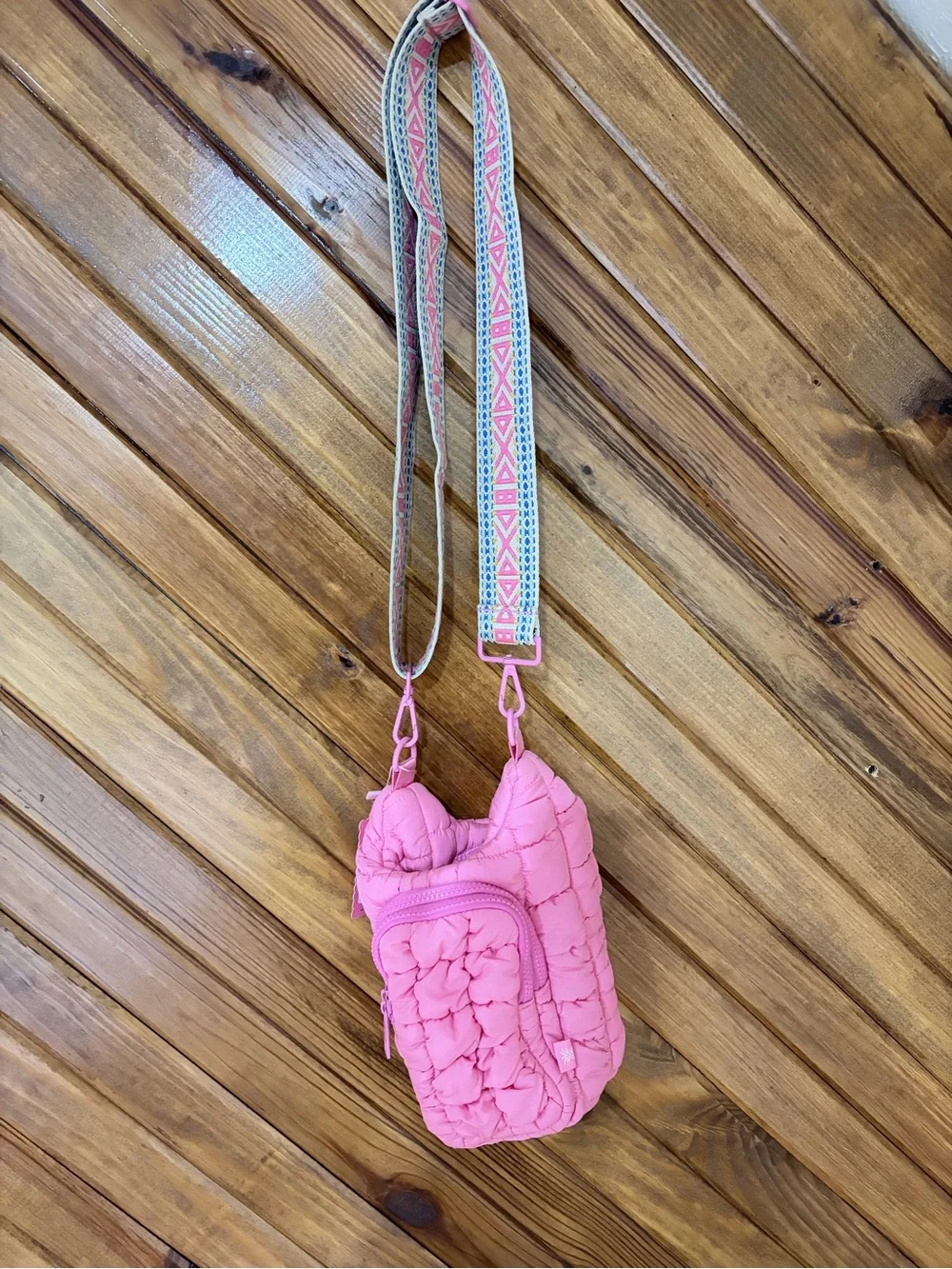 Simply Southern Pink Quilted Kids Crossbody Bag with Patterned Strap